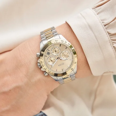 Montre Femme Hugo Boss 1502618 Sport Lux Novia Chronographe Bicolore Acier Argent et Or Rose vue 4