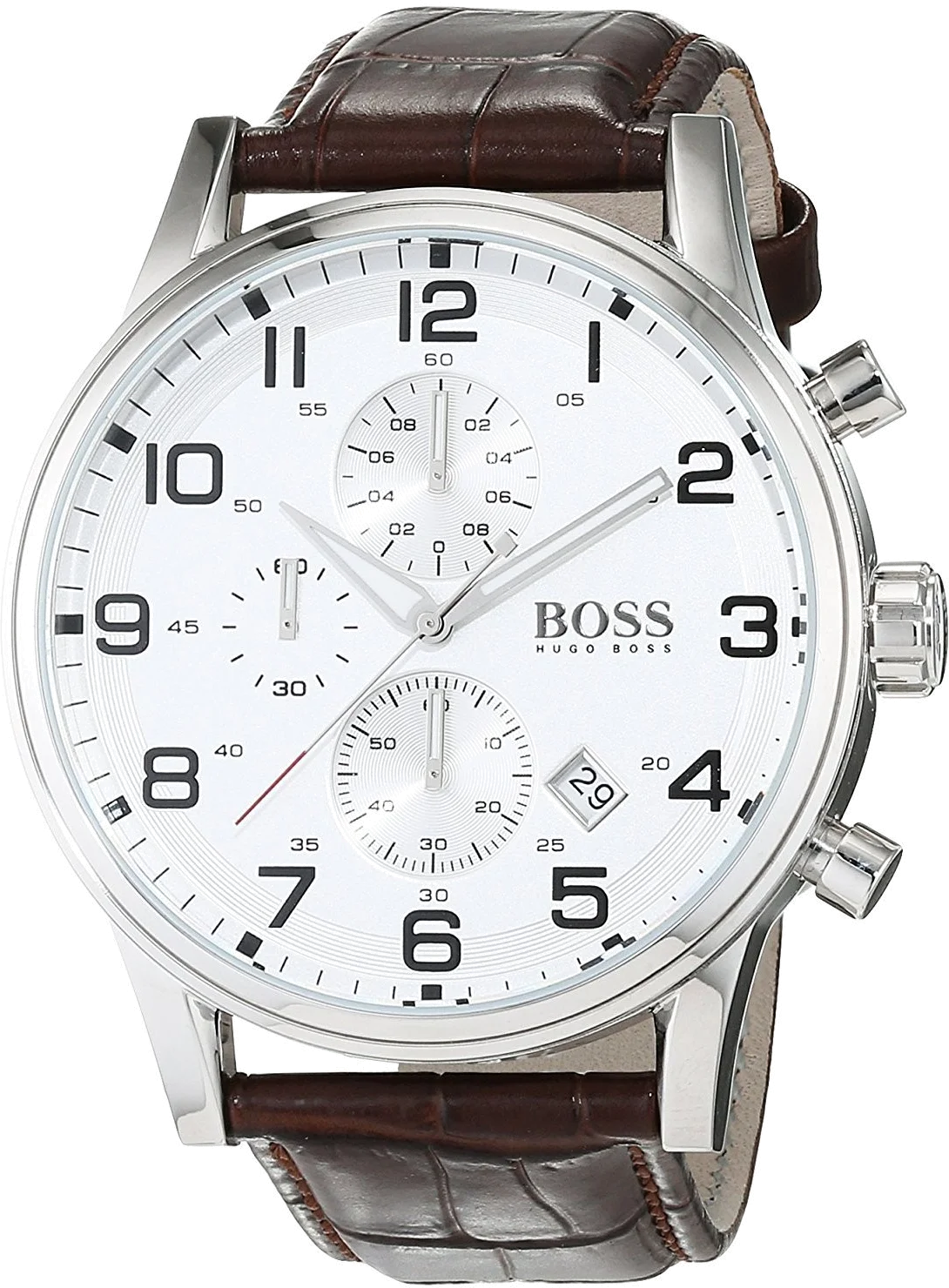 Montre Homme Hugo Boss Sport 1512447 Cadran Blanc Bracelet Cuir Marron