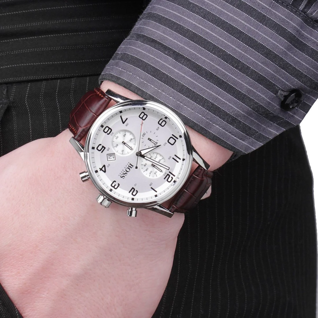 Montre Homme Hugo Boss Sport 1512447 Cadran Blanc Bracelet Cuir Marron vue 3