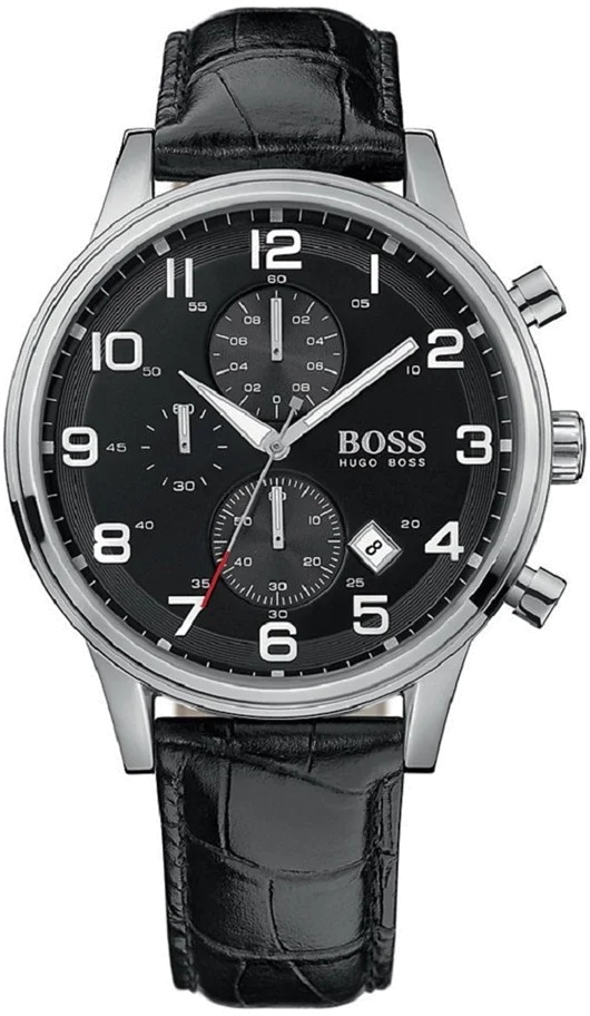 Montre Homme Hugo Boss Aeroliner 1512448 - Cadran Noir, Boîtier Argent, Bracelet Cuir