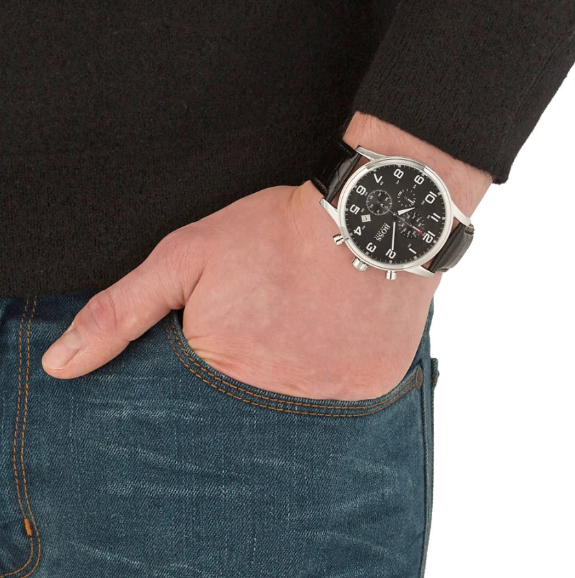 Montre Homme Hugo Boss Aeroliner 1512448 - Cadran Noir, Boîtier Argent, Bracelet Cuir vue 3