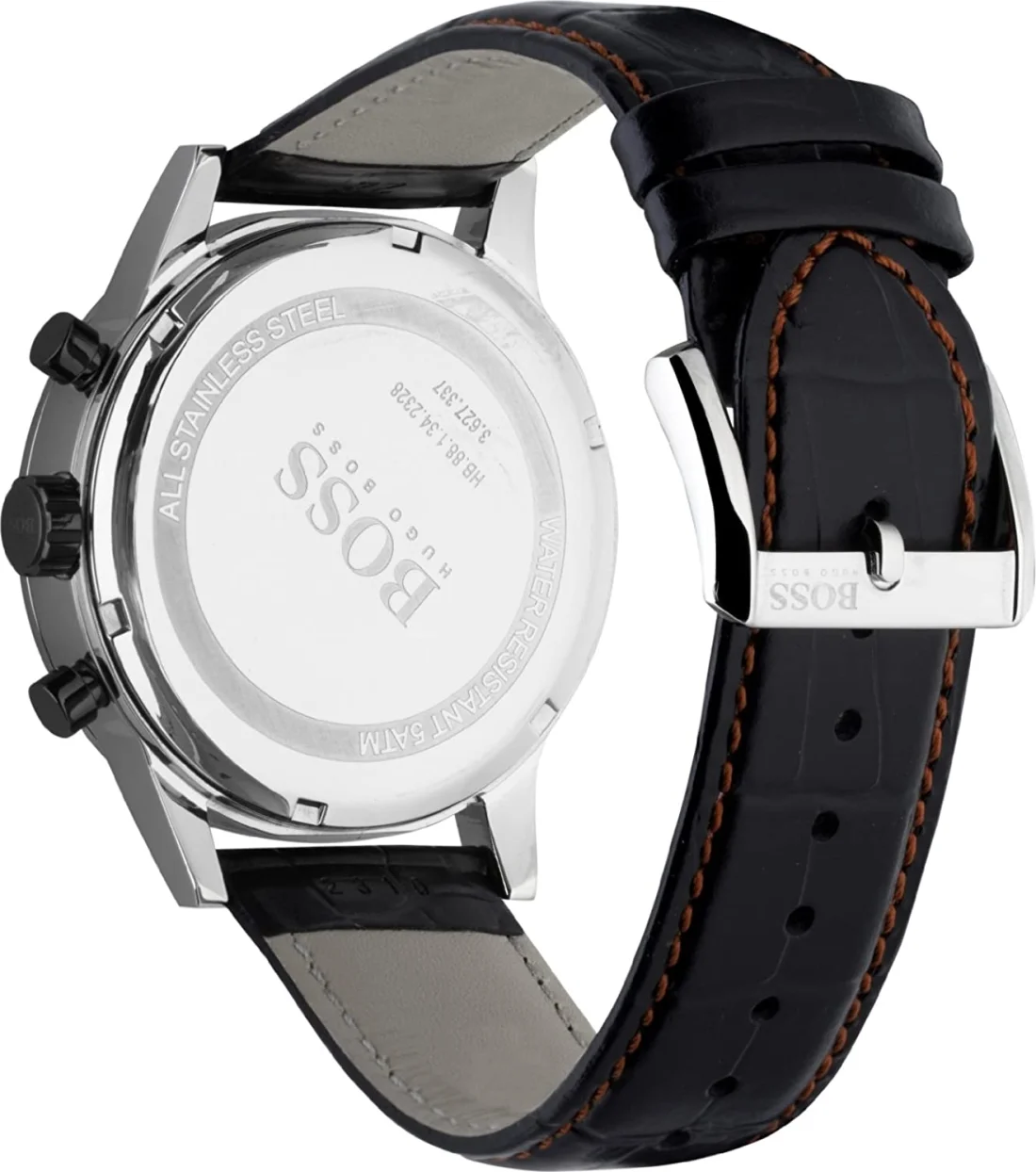 Montre Homme Hugo Boss 1512631 - Cadran Noir, Bracelet Cuir Crocodile Noir et Surpiqûres Rouges vue 2