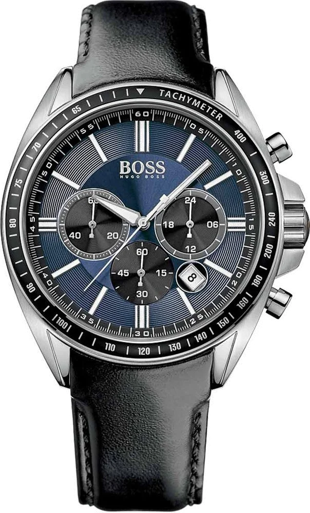 Montre Homme Hugo Boss Sport 1513077 Cadran Bleu Bracelet Cuir Noir