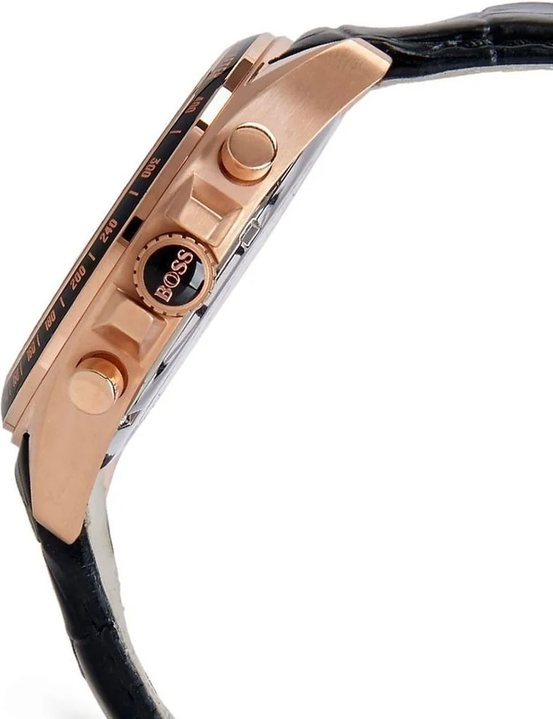 Montre Homme Hugo Boss 1513092 Cadran Noir Boîtier Or Rose Bracelet Cuir vue 2