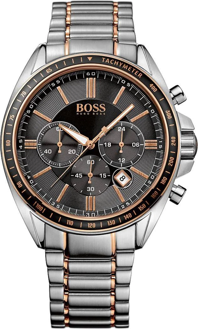 Montre Homme Hugo Boss 1513094 Cadran Noir Acier, Détails Or Rose