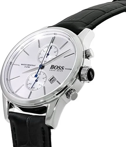 Montre Homme Hugo Boss 1513282 Cadran Argenté Bracelet Cuir Noir vue 2