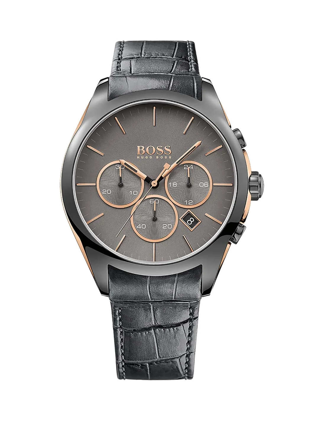 Montre Homme Hugo Boss 1513366 Chronographe Cadran Gris Boîtier Noir Bracelet Cuir