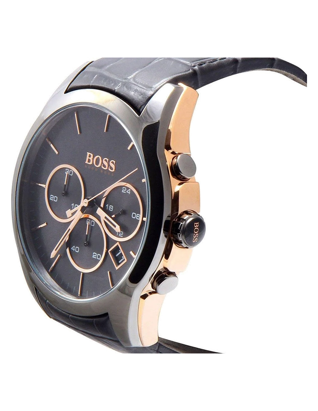 Montre Homme Hugo Boss 1513366 Chronographe Cadran Gris Boîtier Noir Bracelet Cuir vue 2