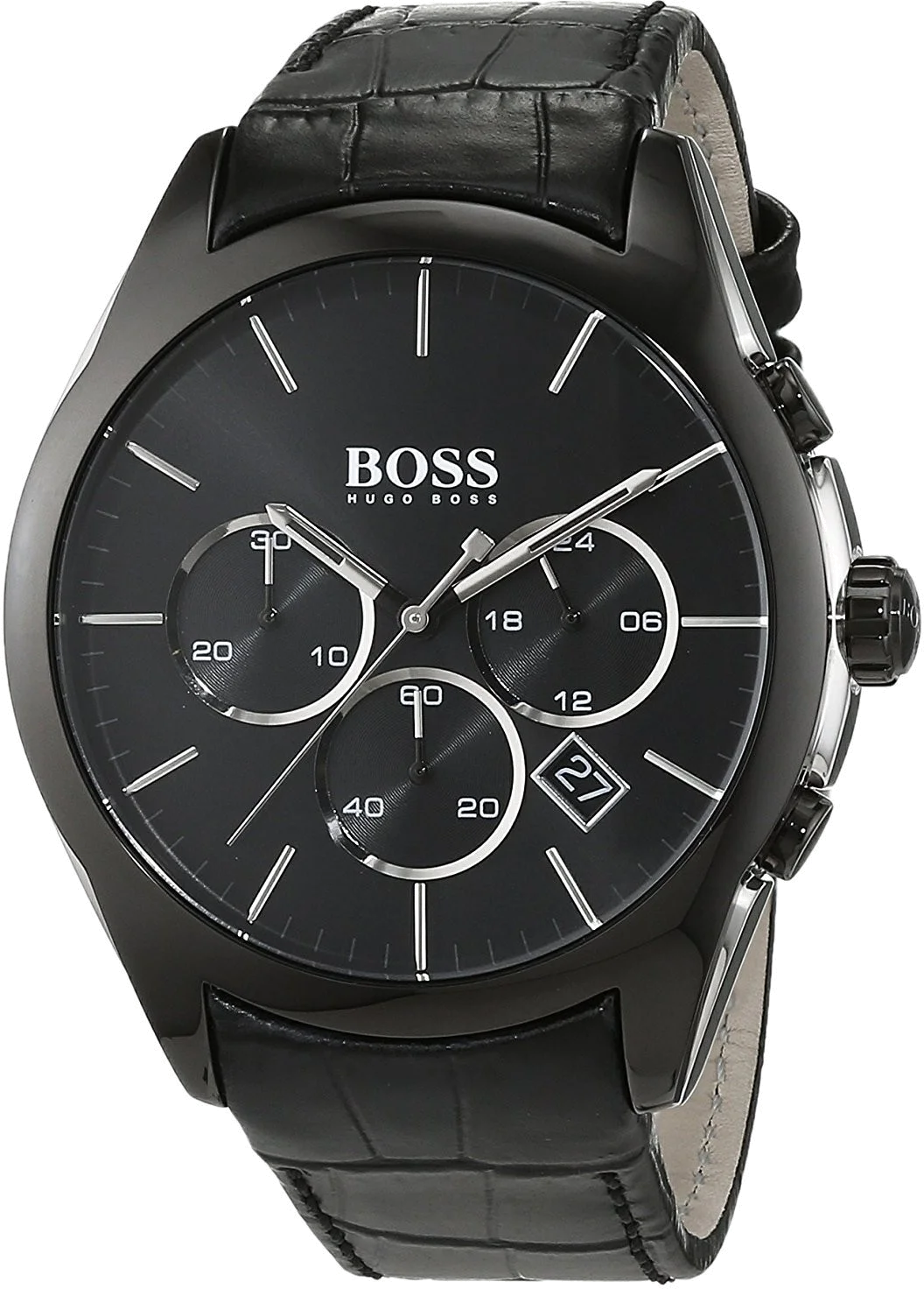 Montre Homme Hugo Boss Onyx 1513367 Chronomètre Noir Cadran 45mm Bracelet Cuir
