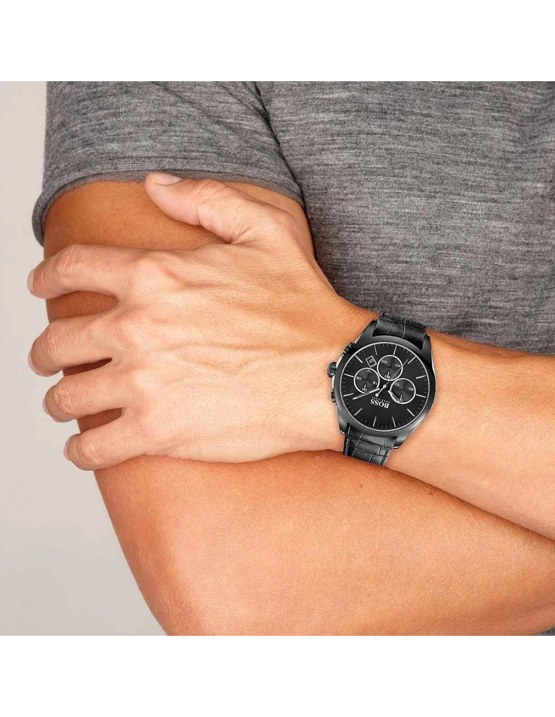 Montre Homme Hugo Boss Onyx 1513367 Chronomètre Noir Cadran 45mm Bracelet Cuir vue 3