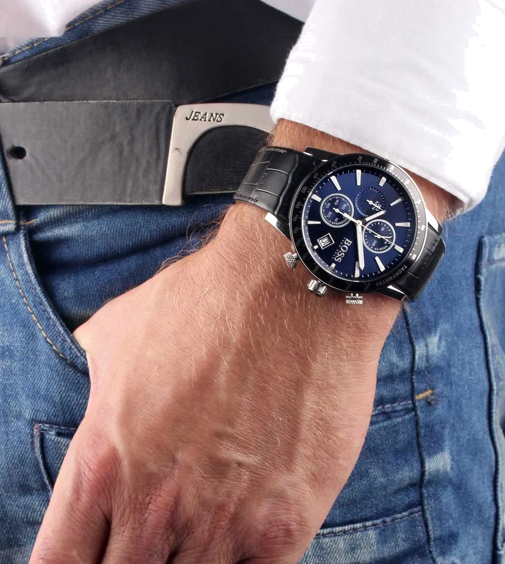 Montre Homme Hugo Boss 1513391 Chronographe Cuir Cadran Bleu Profond vue 2