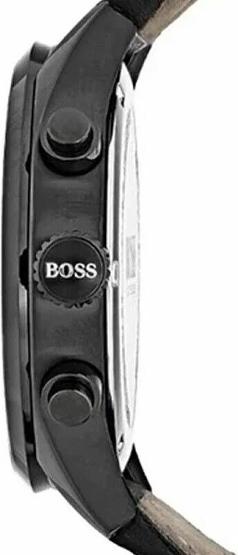 Montre Homme Hugo Boss 1513474 Chronomètre, Boîtier Noir Acier, Bracelet Cuir Noir Surpiqué vue 2