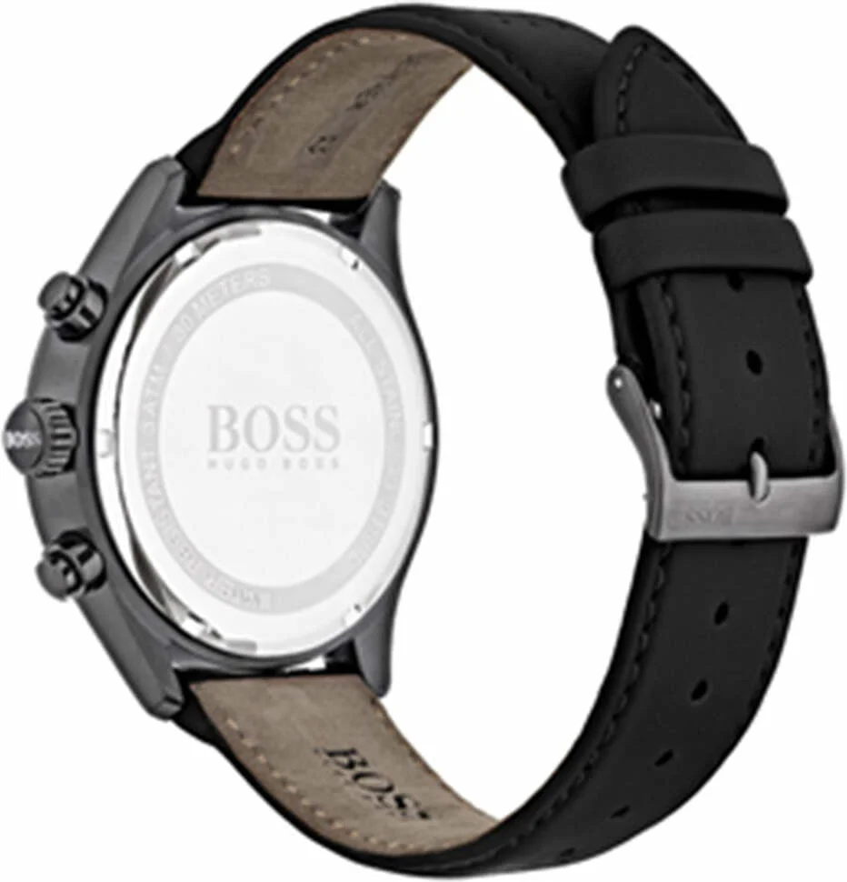 Montre Homme Hugo Boss 1513474 Chronomètre, Boîtier Noir Acier, Bracelet Cuir Noir Surpiqué vue 4