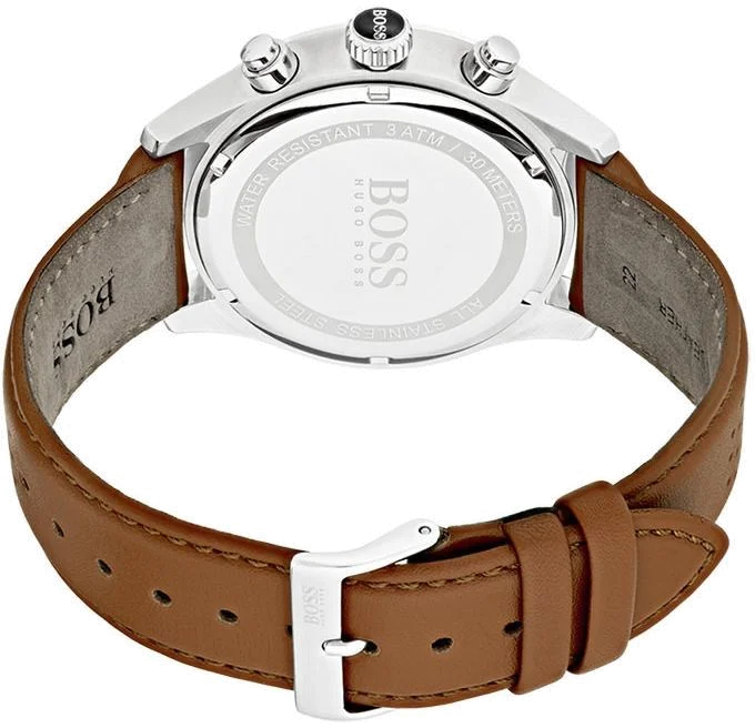Montre Homme Hugo Boss 1513475 Cadran Blanc Boîtier Argent Bracelet Cuir Marron vue 4