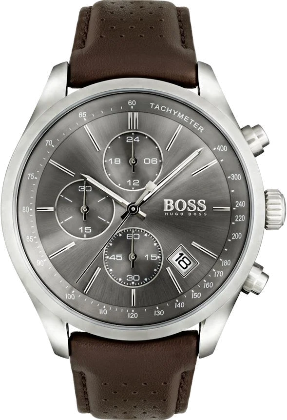 Montre Homme Hugo Boss 1513476 - Boîtier Acier, Cadran Gris, Bracelet Cuir Marron
