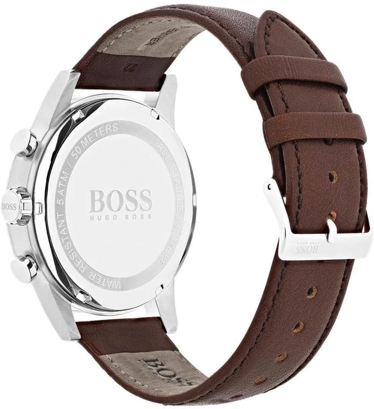 Montre Homme Hugo Boss 1513494 Navigator Chronographe Cadran Noir Cuir Marron vue 3