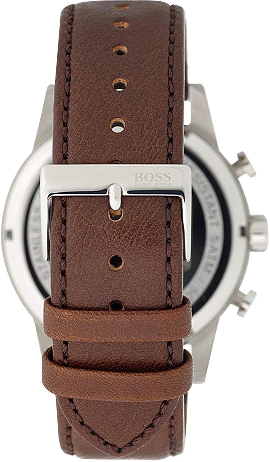 Montre Homme Hugo Boss Navigator 1513495 Cadran Gris Acier, Bracelet Cuir Marron vue 3