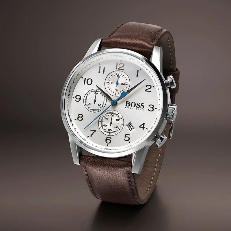 Montre Homme Hugo Boss Navigator 1513495 Cadran Gris Acier, Bracelet Cuir Marron vue 4