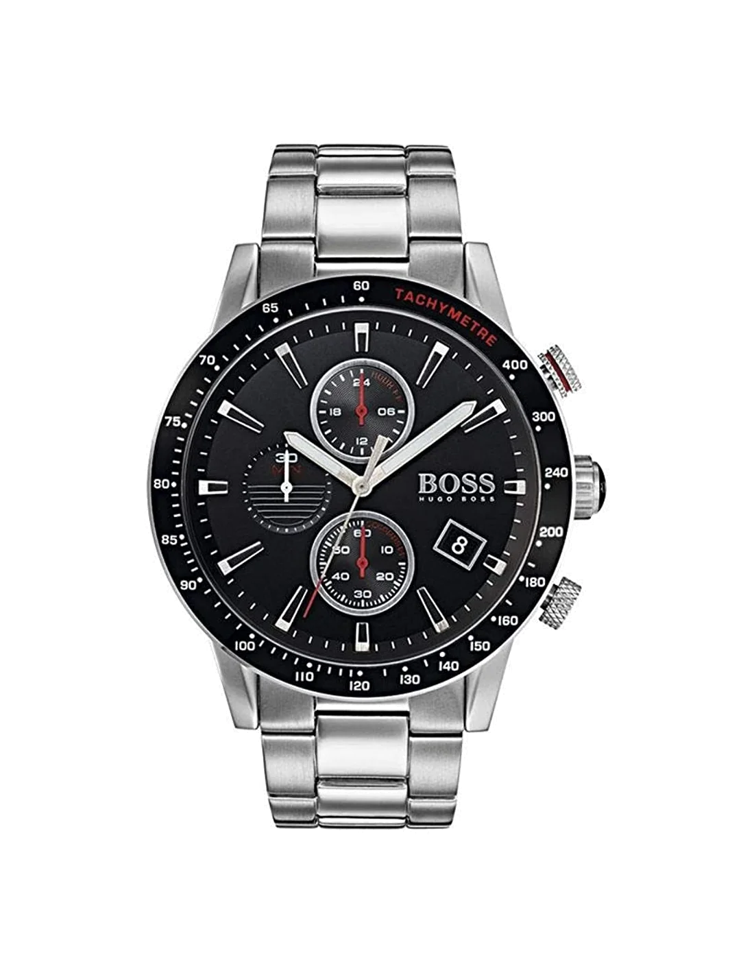 Montre Homme Hugo Boss 1513509 Acier Argenté Cadran Noir et Rouge