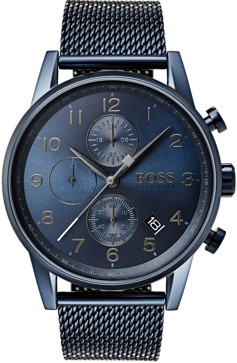 Montre Homme Hugo Boss Navigator 1513538 Cadran Bleu Nuit Bracelet Maille Milanaise Acier