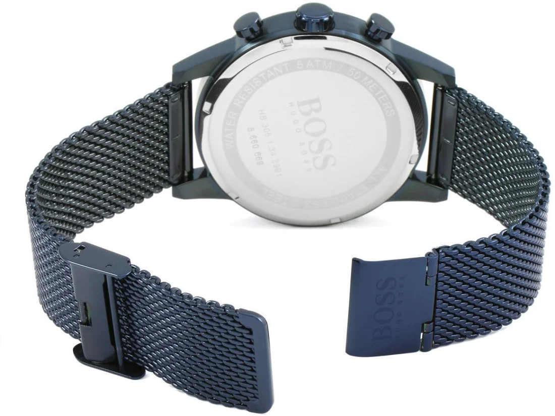 Montre Homme Hugo Boss Navigator 1513538 Cadran Bleu Nuit Bracelet Maille Milanaise Acier vue 4