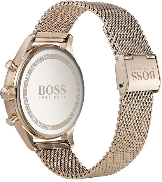 Montre Homme Hugo Boss 1513548, Boîtier Or Rose 44mm, Cadran Noir, Bracelet Maille Milanaise vue 2