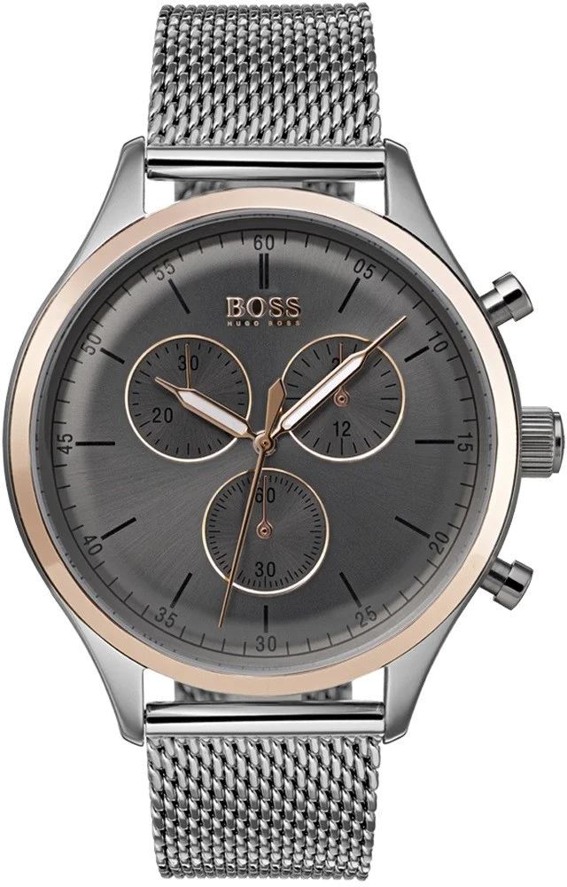 Montre Homme Hugo Boss Companion 1513549 Cadran Gris Acier Maille Milanaise