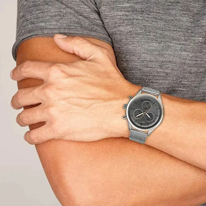 Montre Homme Hugo Boss Companion 1513549 Cadran Gris Acier Maille Milanaise vue 4