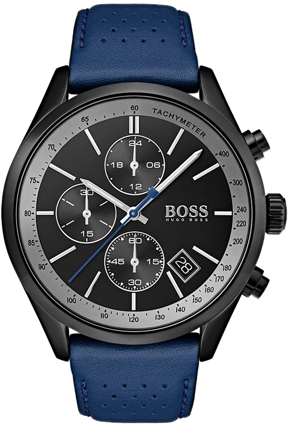 Montre Homme Hugo Boss 1513563 Grand Prix Chronographe Acier Noir et Bracelet Silicone Bleu