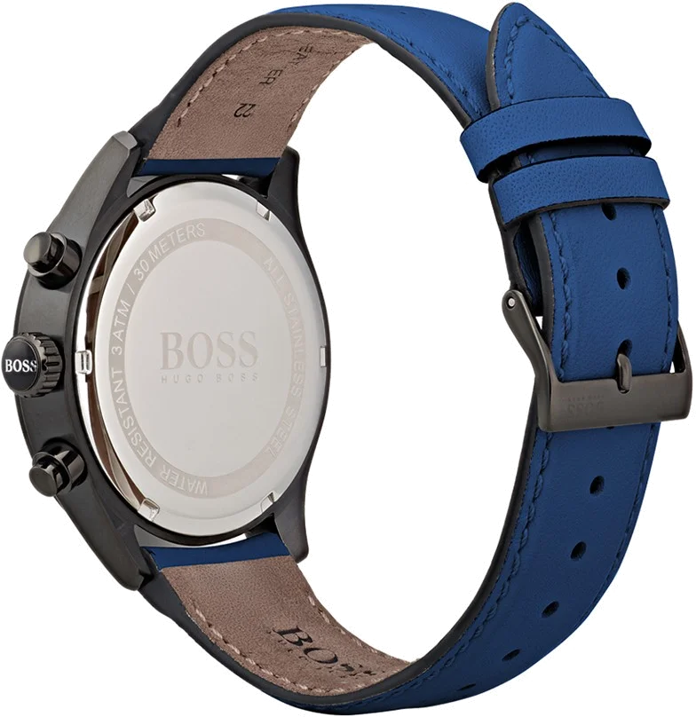 Montre Homme Hugo Boss 1513563 Grand Prix Chronographe Cuir Noir et bracelet en cuir Bleu vue 2