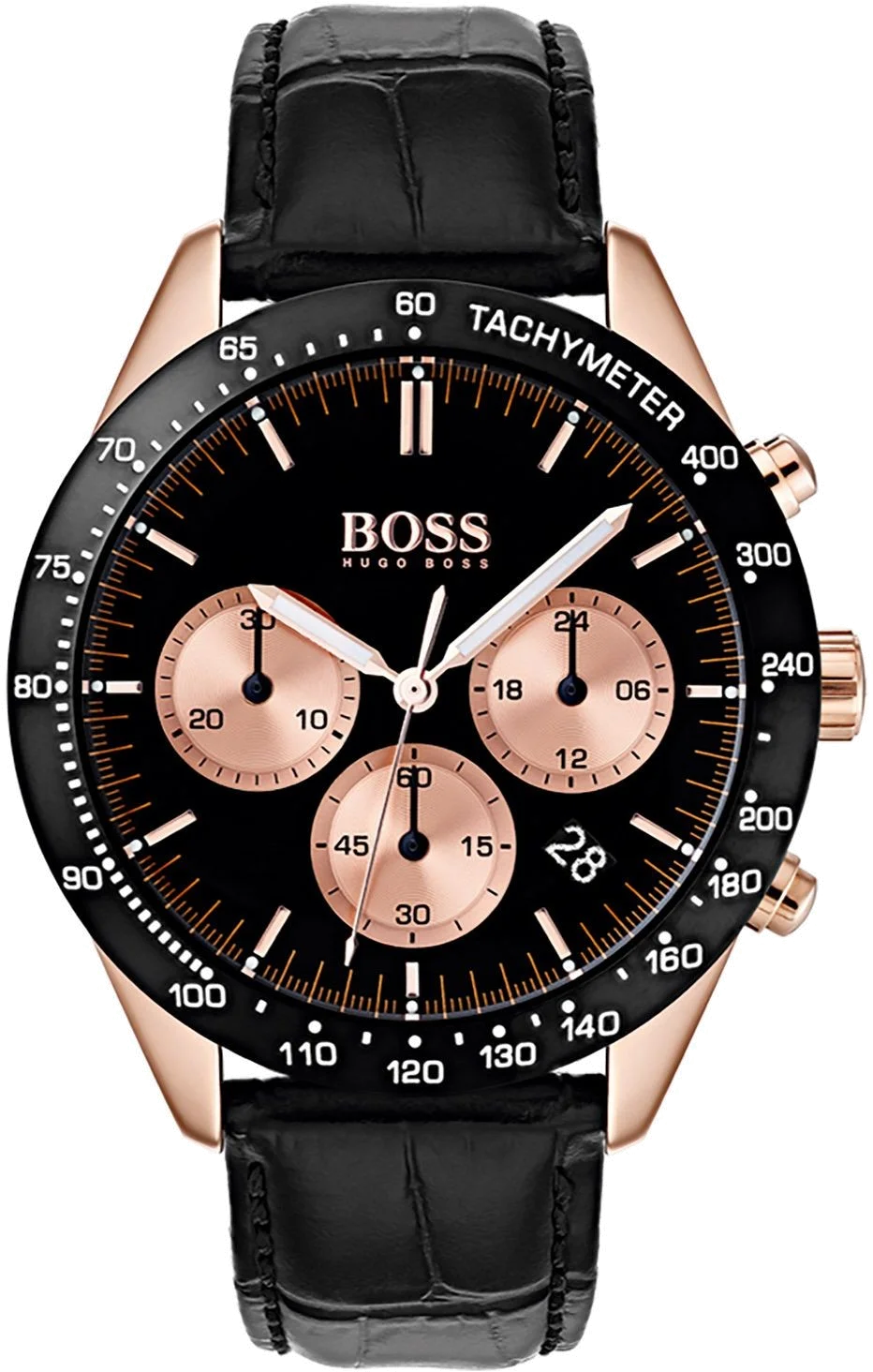Montre Homme Hugo Boss 1513580 Chronographe Cadran Noir Bracelet Cuir