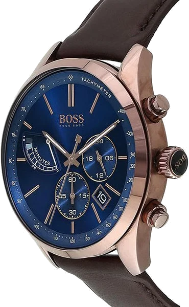 Montre Homme Hugo Boss 1513604 Chronographe Cadran Bleu Bracelet Cuir Marron vue 4