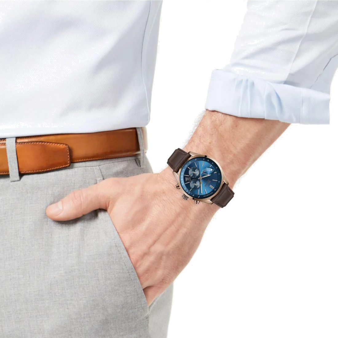 Montre Homme Hugo Boss 1513604 Chronographe Cadran Bleu Bracelet Cuir Marron vue 5