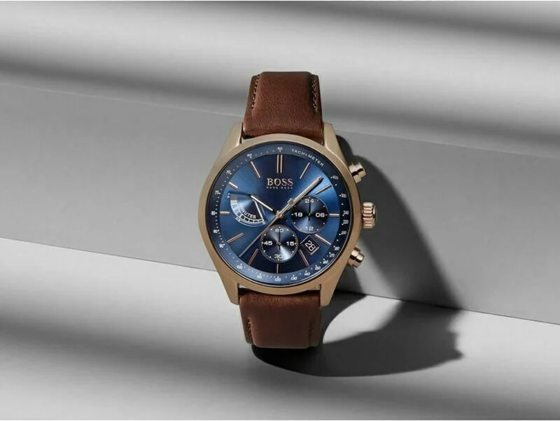 Montre Homme Hugo Boss 1513604 Chronographe Cadran Bleu Bracelet Cuir Marron vue 7