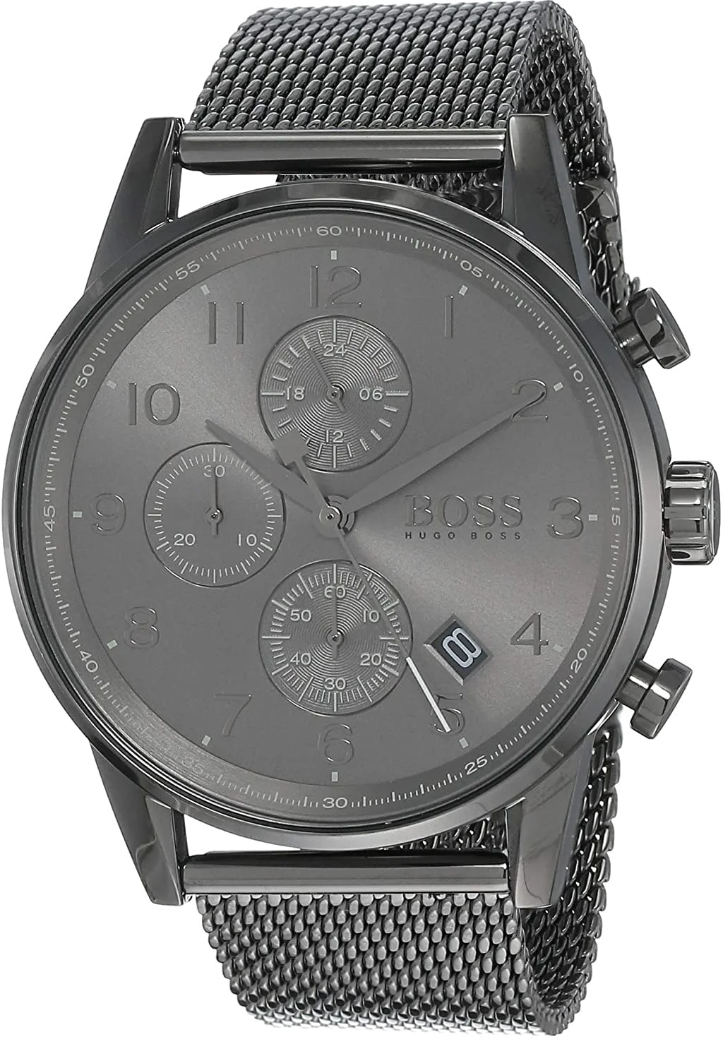 Montre Hugo Boss Navigator 1513674 pour Homme, Cadran Gris 44mm, Bracelet Maille Milanaise Acier