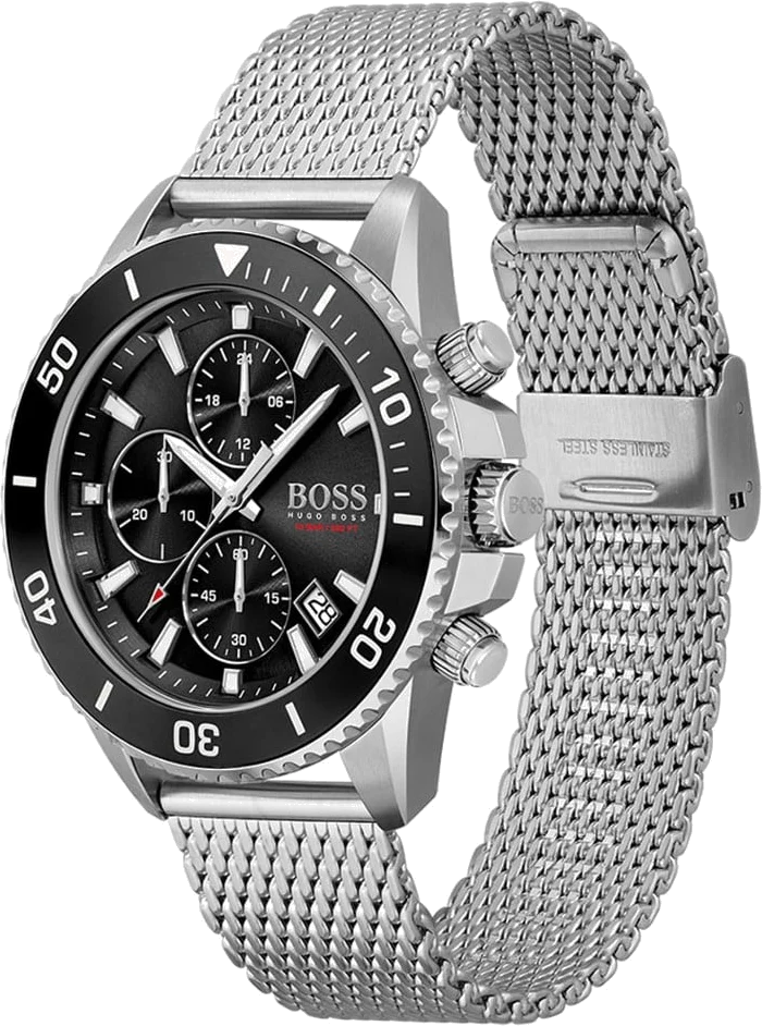Montre Homme Hugo Boss Chronographe Ocean 1513701 Cadran Noir Acier Maille Milanaise vue 2