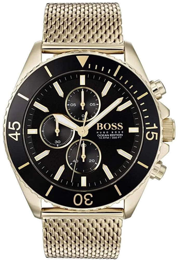 Montre Homme Hugo Boss 1513703 Cadran Noir Boîtier Or Bracelet Maille Milanaise