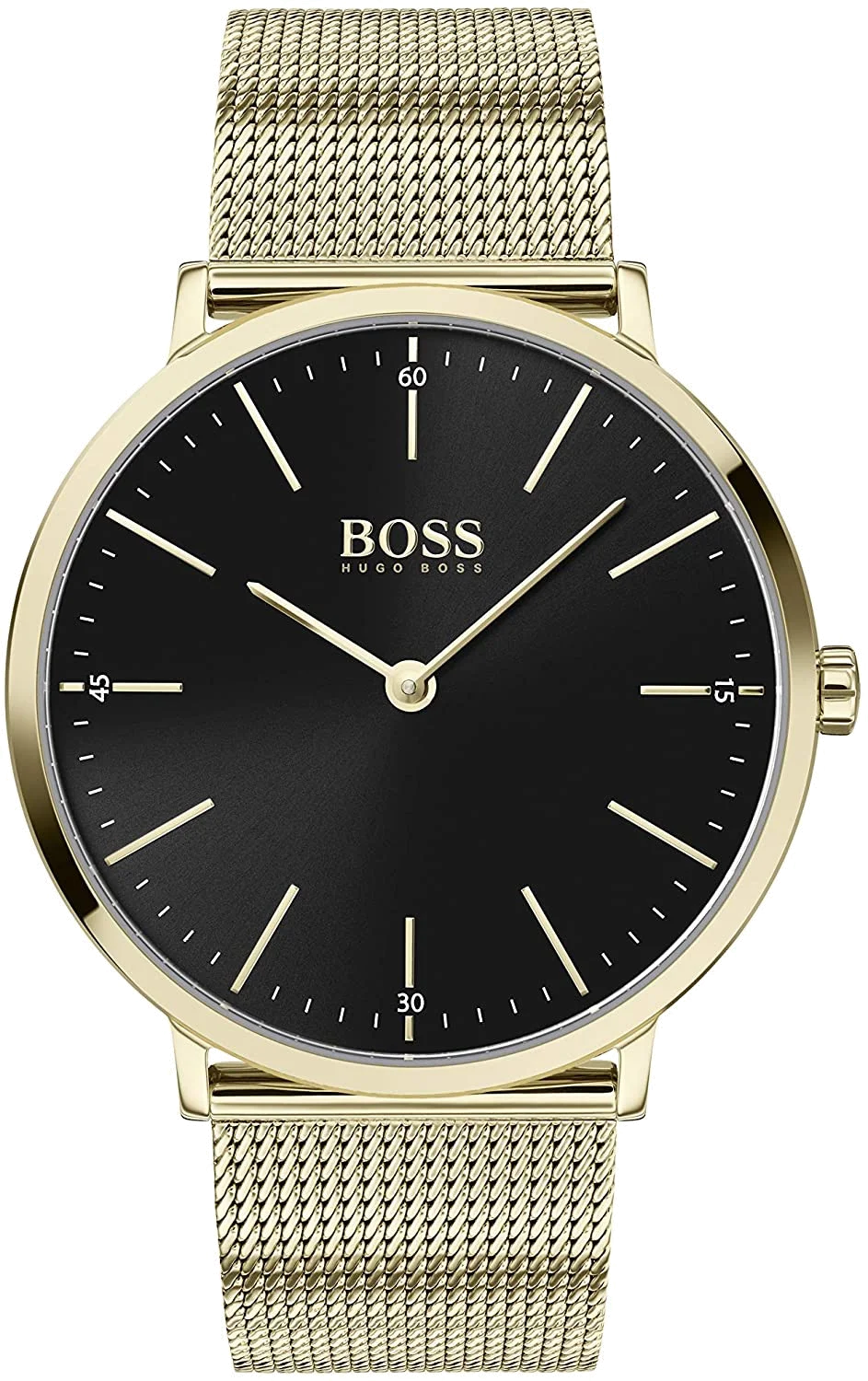 Montre Homme Hugo Boss 1513735 - Boîtier Or & Cadran Noir sur Bracelet Maille Milanaise
