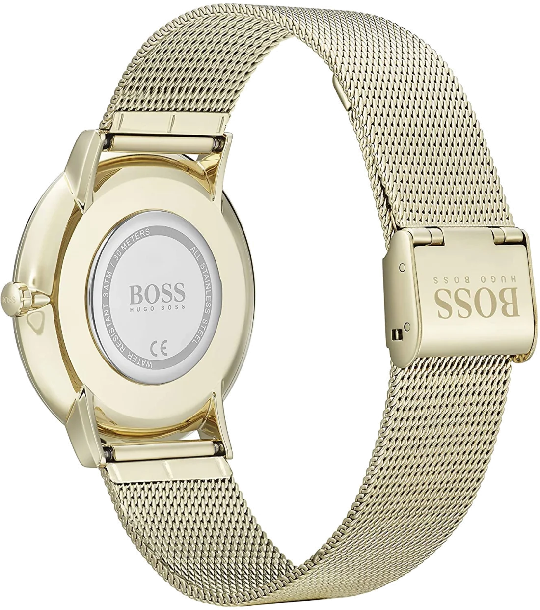 Montre Homme Hugo Boss 1513735 - Boîtier Or & Cadran Noir sur Bracelet Maille Milanaise vue 2