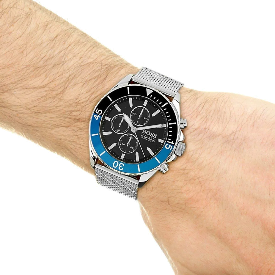 Montre Homme Hugo Boss 1513742 Edition Ocean - Cadran Noir, Boîtier Argent, Bracelet Maille Milanaise vue 3