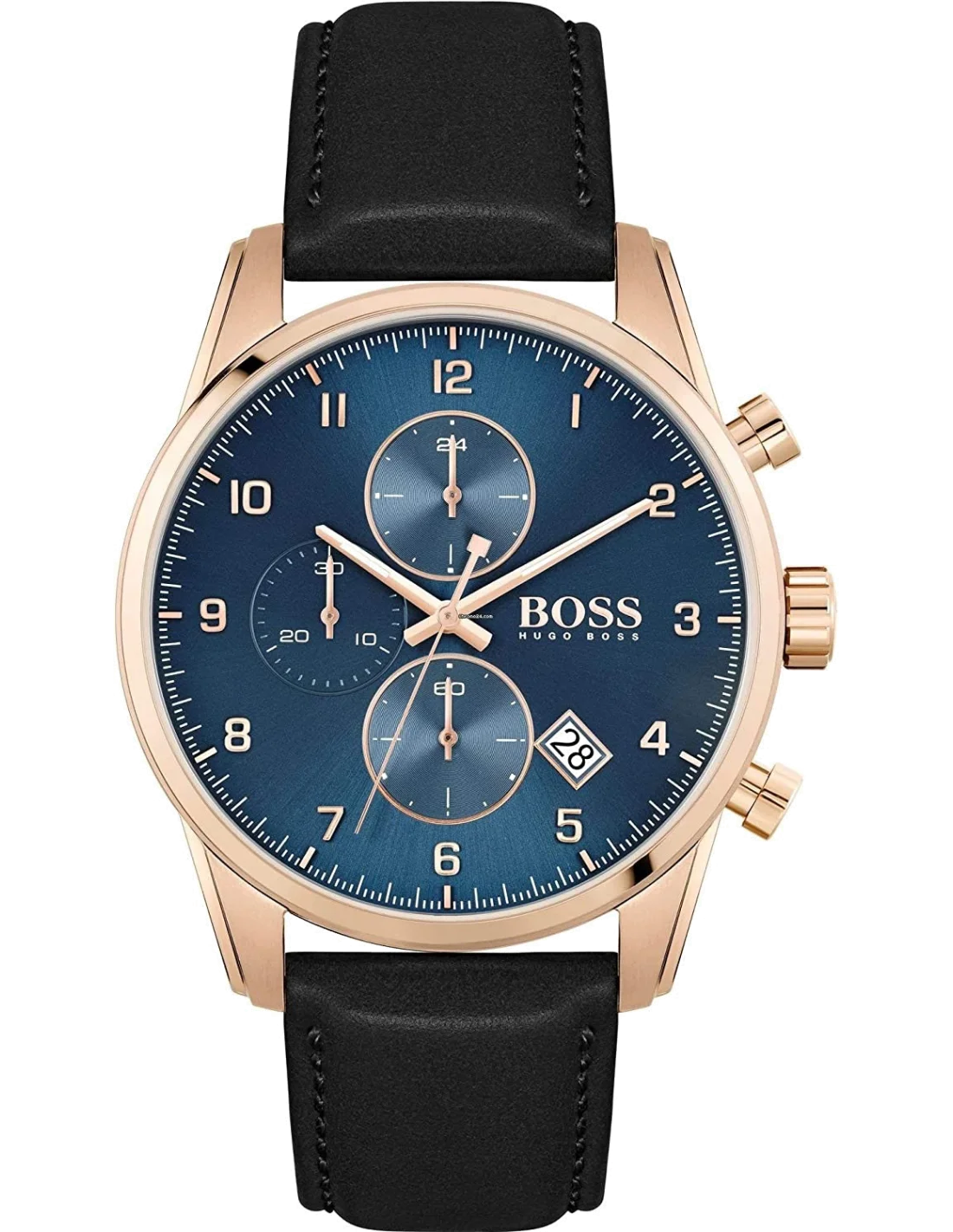 Montre Homme Hugo Boss Skymaster 1513783 Cadran Bleu Bracelet Cuir Noir