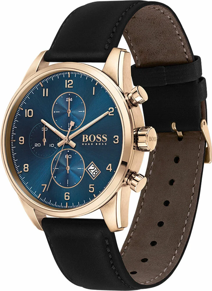 Montre Homme Hugo Boss Skymaster 1513783 Cadran Bleu Bracelet Cuir Noir vue 2
