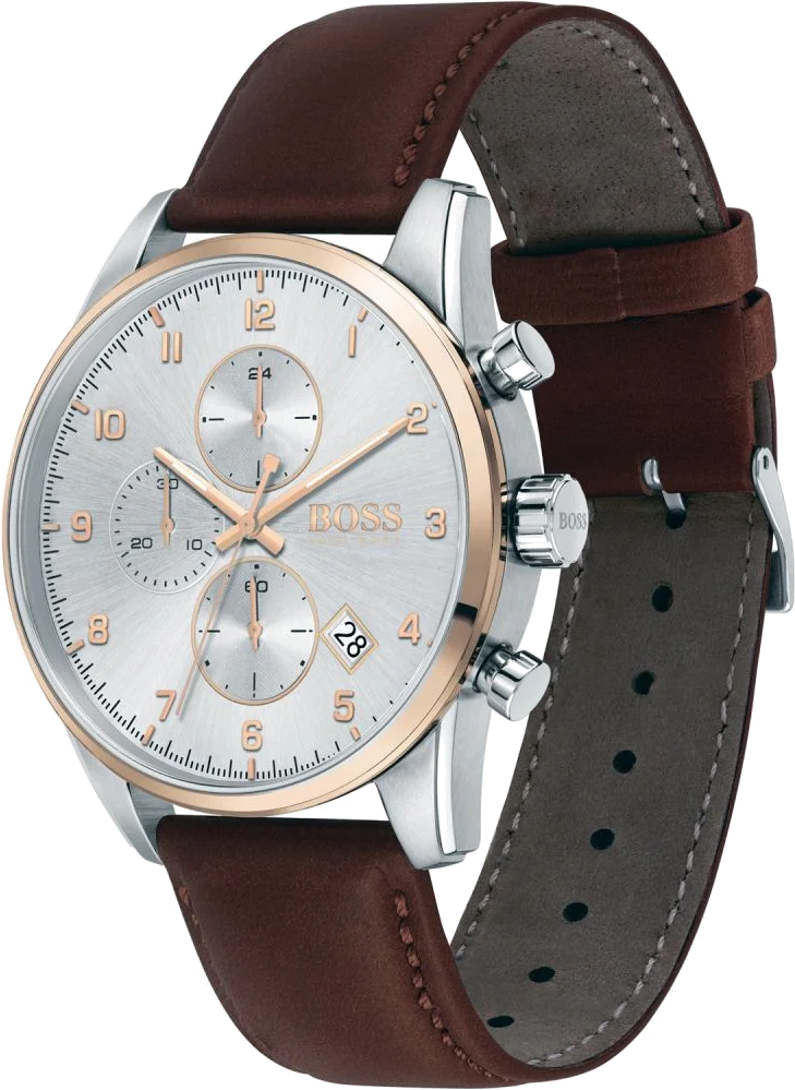 Montre Homme Hugo Boss Skymaster 1513786, Cadran Argent, Bracelet Cuir Marron vue 2