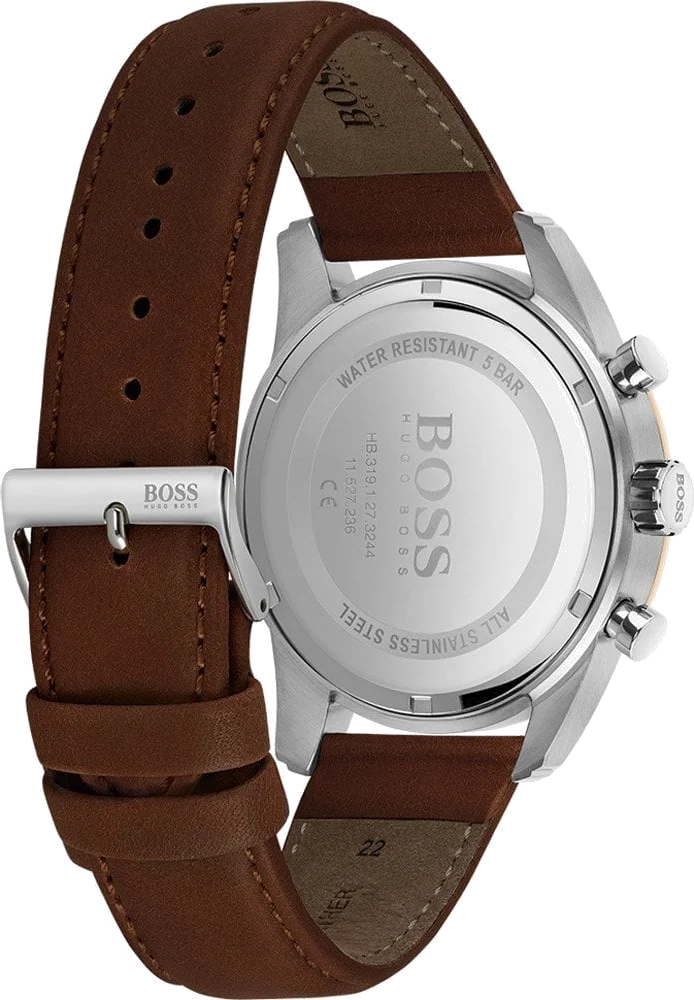 Montre Homme Hugo Boss Skymaster 1513786, Cadran Argent, Bracelet Cuir Marron vue 3