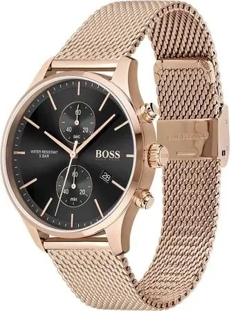 Montre Homme Hugo Boss Integrity 1513806, Boîtier Or Rose, Cadran Noir, Bracelet Maille Milanaise vue 2