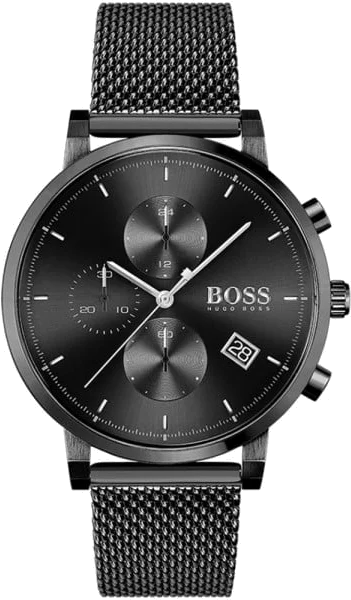 Montre Homme Hugo Boss Integrity 1513813 - Cadran et boîtier noir, bracelet maille milanaise acier