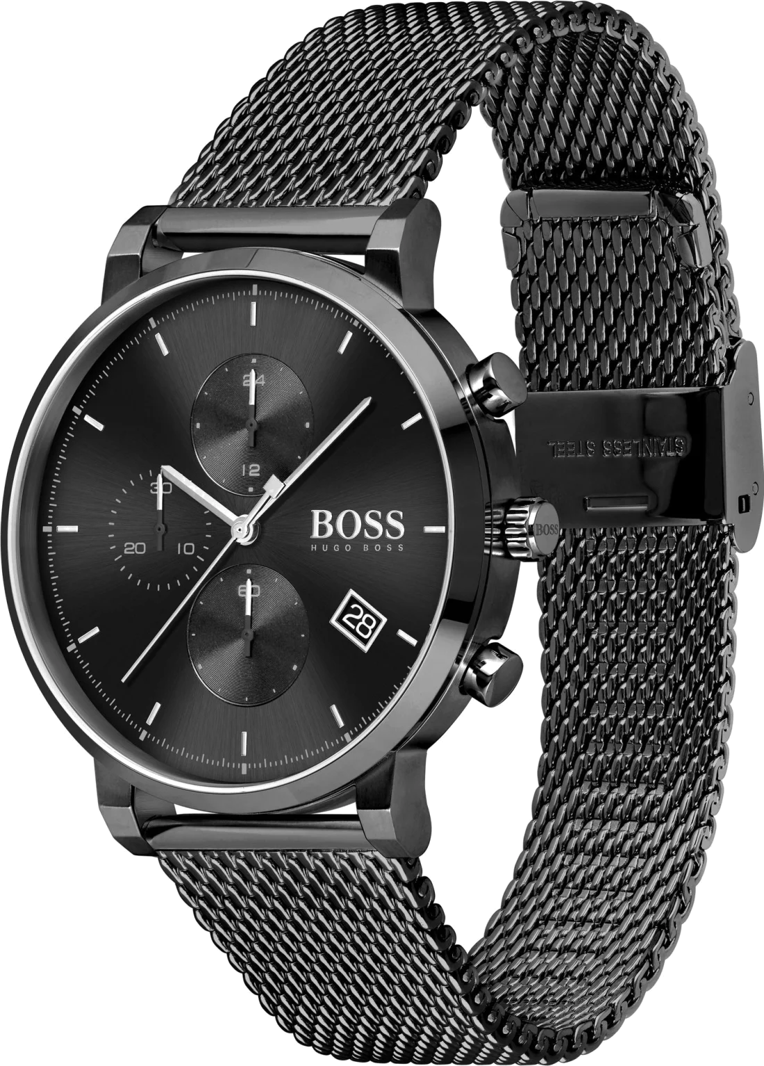 Montre Homme Hugo Boss Integrity 1513813 - Cadran et boîtier noir, bracelet maille milanaise acier vue 2
