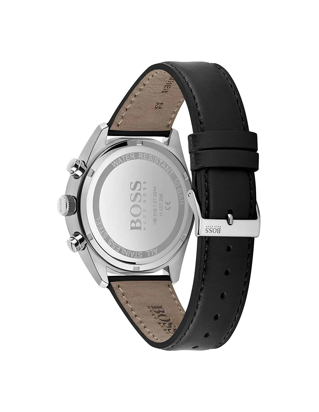 Montre Hugo Boss Champion 1513816 pour Homme - Boîtier Acier, Cadran Noir, Bracelet Cuir Perforé Noir vue 3