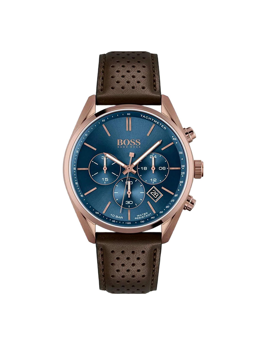 Montre Homme Hugo Boss Champion 1513817, Cadran Bleu, Boîtier Acier, Bracelet Cuir Marron