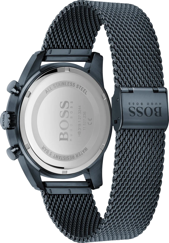 Montre Homme Hugo Boss Skymaster 1513836 - Boîtier et bracelet maille milanaise acier bleu vue 3